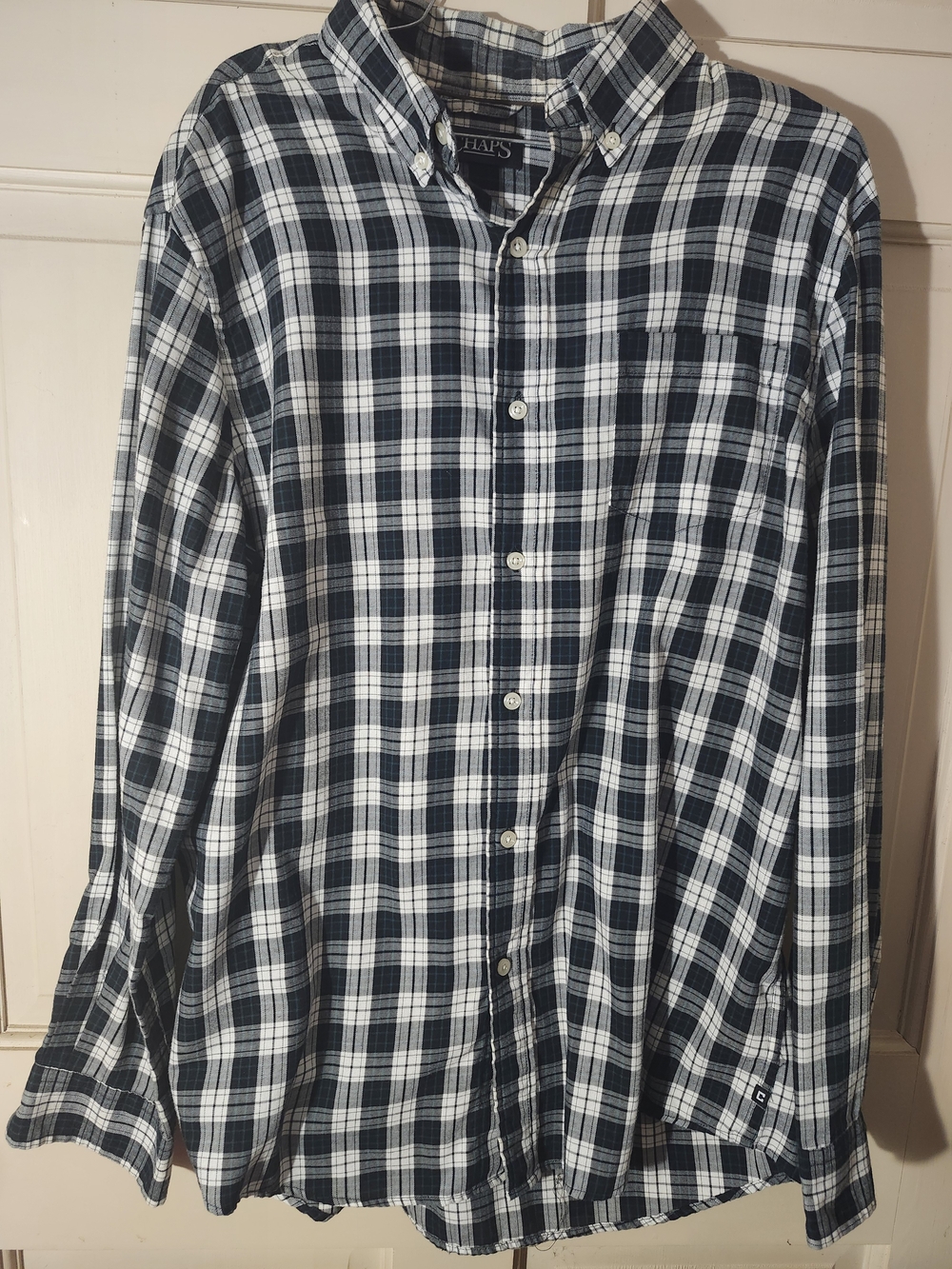 Chaps Men's Black and White Plaid Button-Down Shirt - Classic Fit